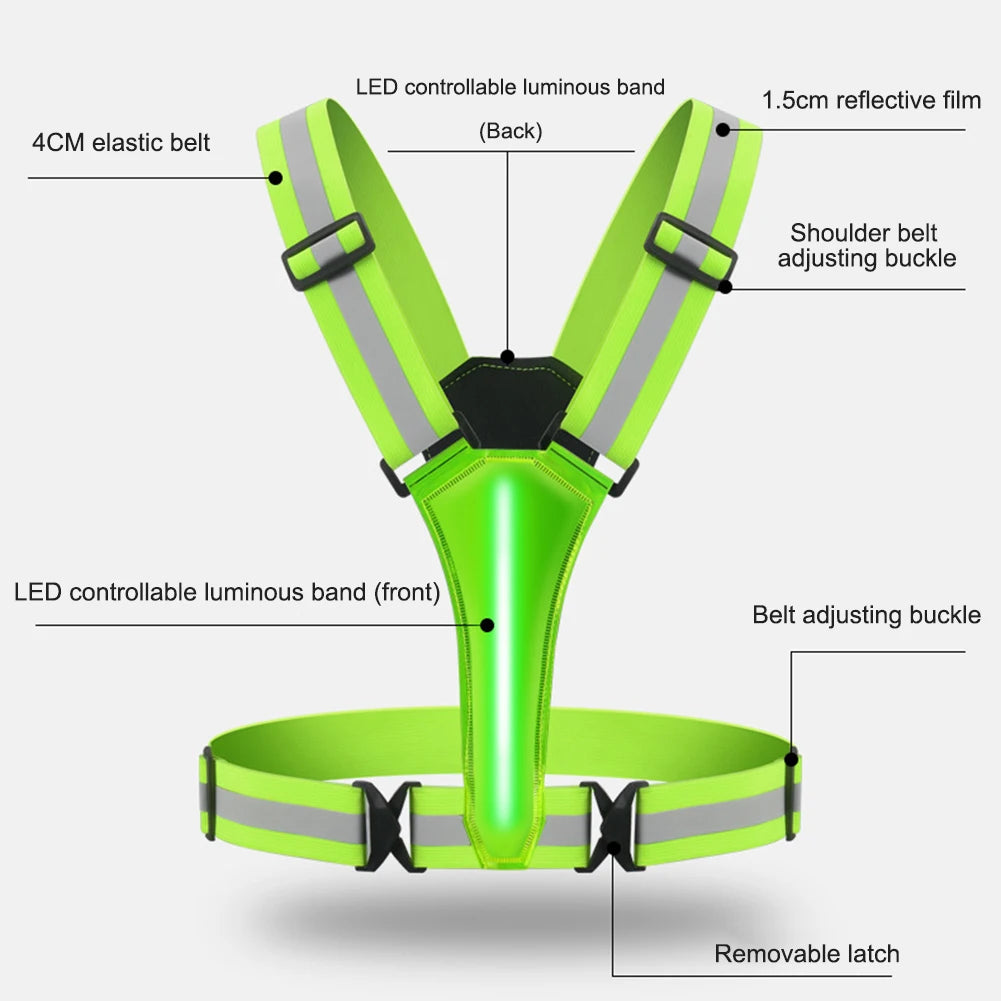 LED Glowing Reflector Straps Adjustable Reflective Night Running Vest High Visibility Night Running Riding Clothing Elastic Band