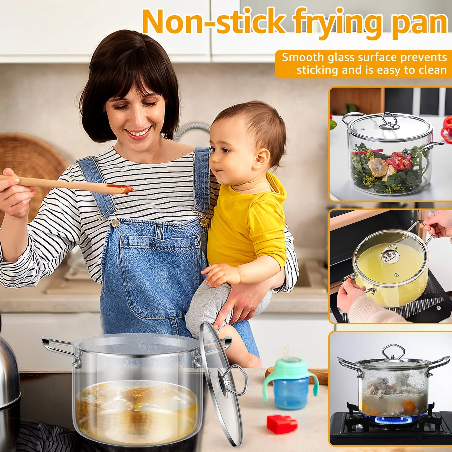 Clear Glass Cooking Saucepan Pot with Lid Heat Resistant Glass