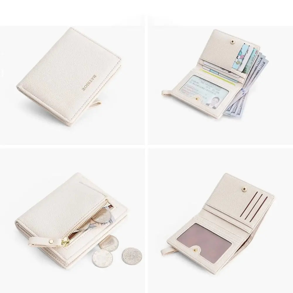 Fashion PU Leather Short Wallet Large Capacity Solid Color Card Holder Thin Women's Handbag Student Men Small Purse Mini Clutch