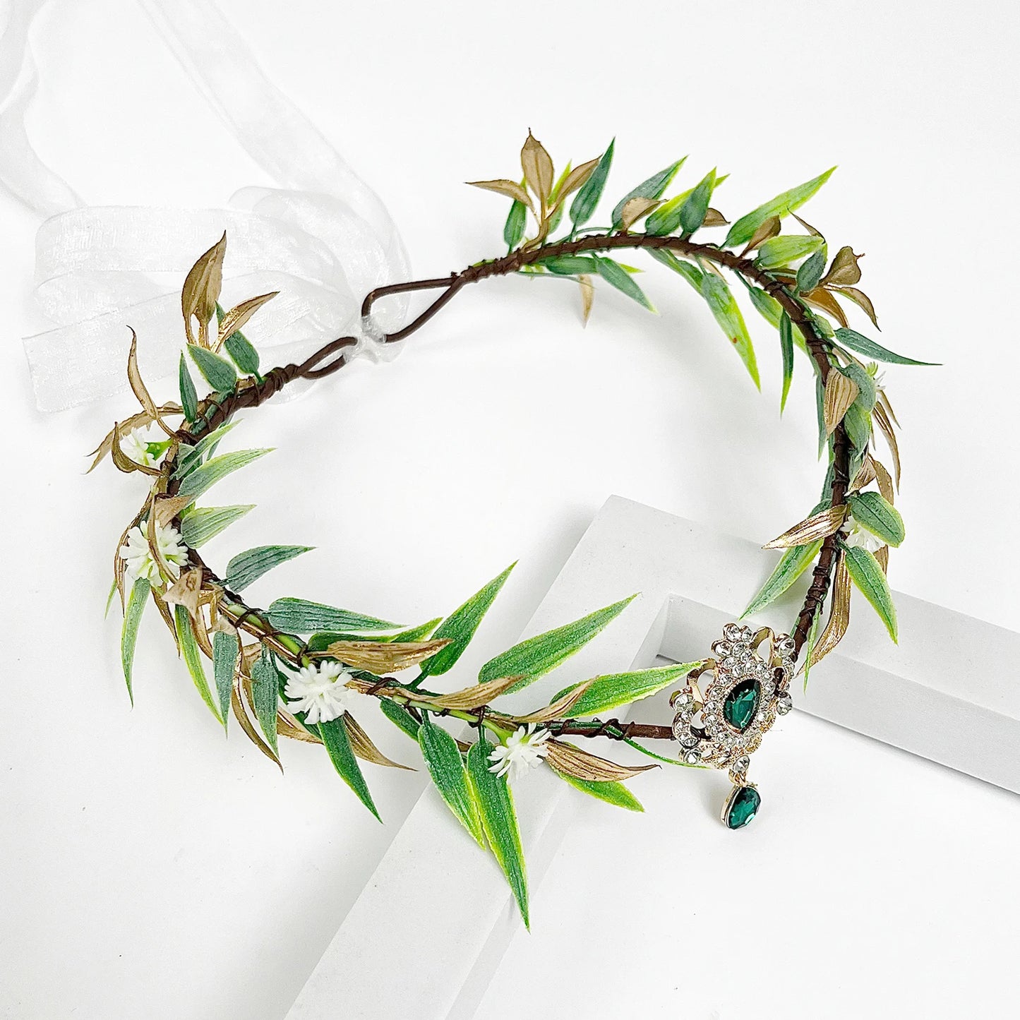 Fairy Flower Leaf Crowns Headband for Women Elven Princess Tiara Elf Headpiece for Cosplay Halloween Costume Photoshoot Wedding