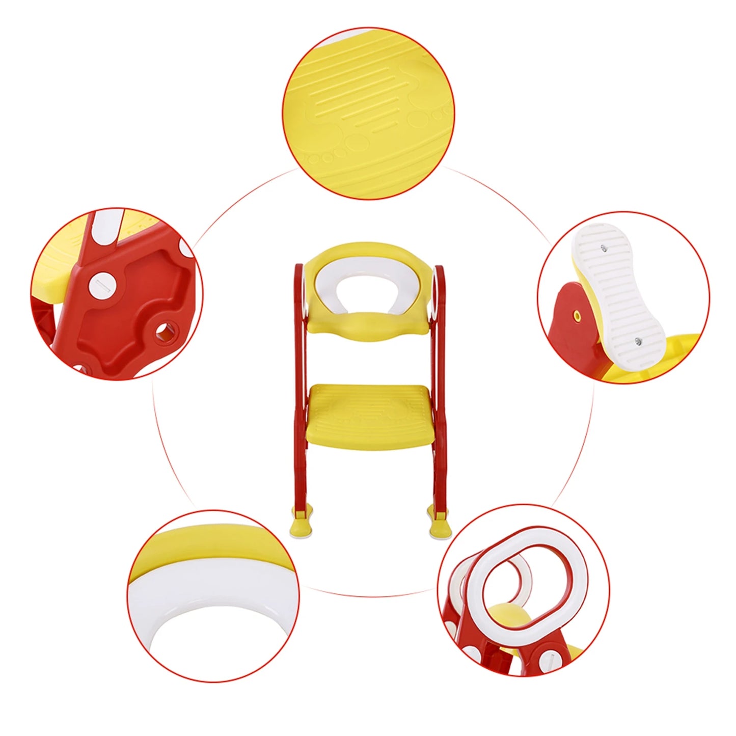 Baby Toddler Soft Toilet Chair Ladder Adjustable Safety Potty Training Seat (Red Yellow)