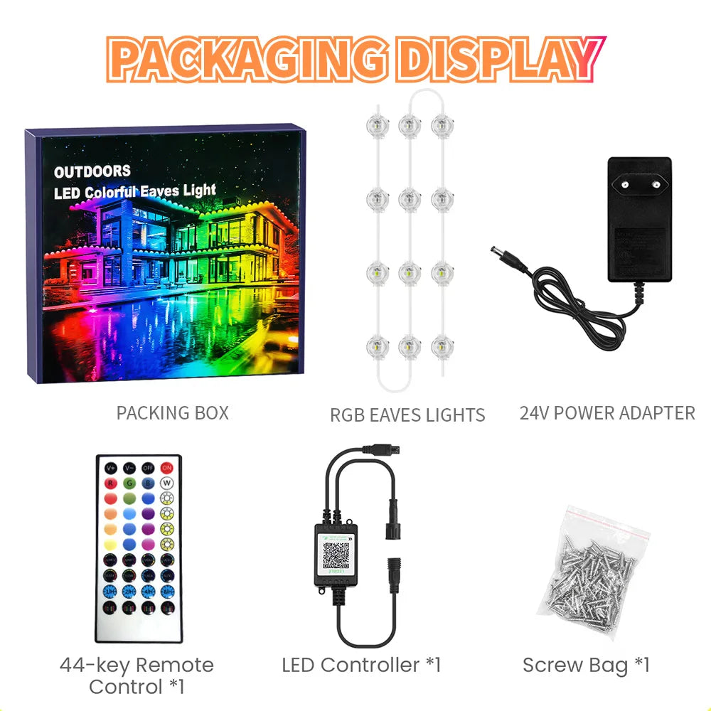 RGB Eaves LED Lights 45M 15M 30M 60M 90M Smart Bluetooth APP Permanent Outdoor Waterproof IP68 LED String Party Wedding Light