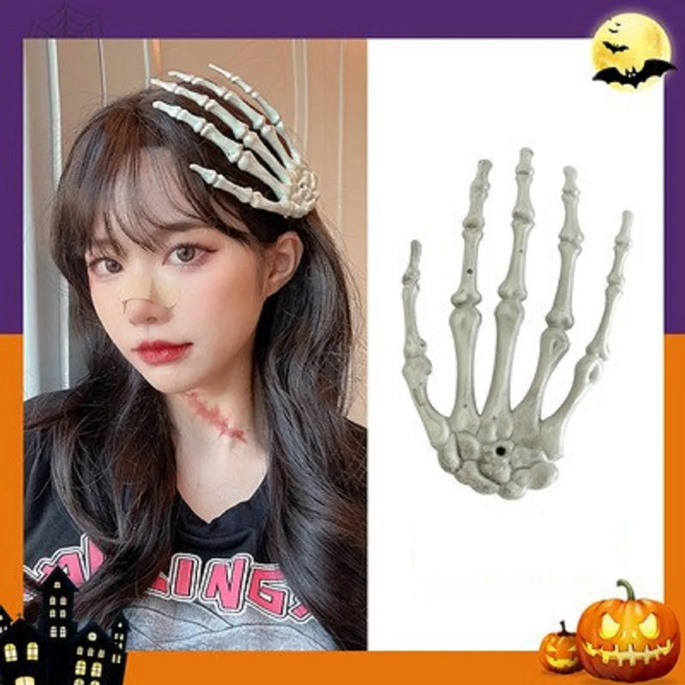 Dark Gothic Style Skeleton Hand Rose Hair Clip Headwear Hair Accessory Hairpin Hairstyle For Halloween Party Makeup Cosmetic