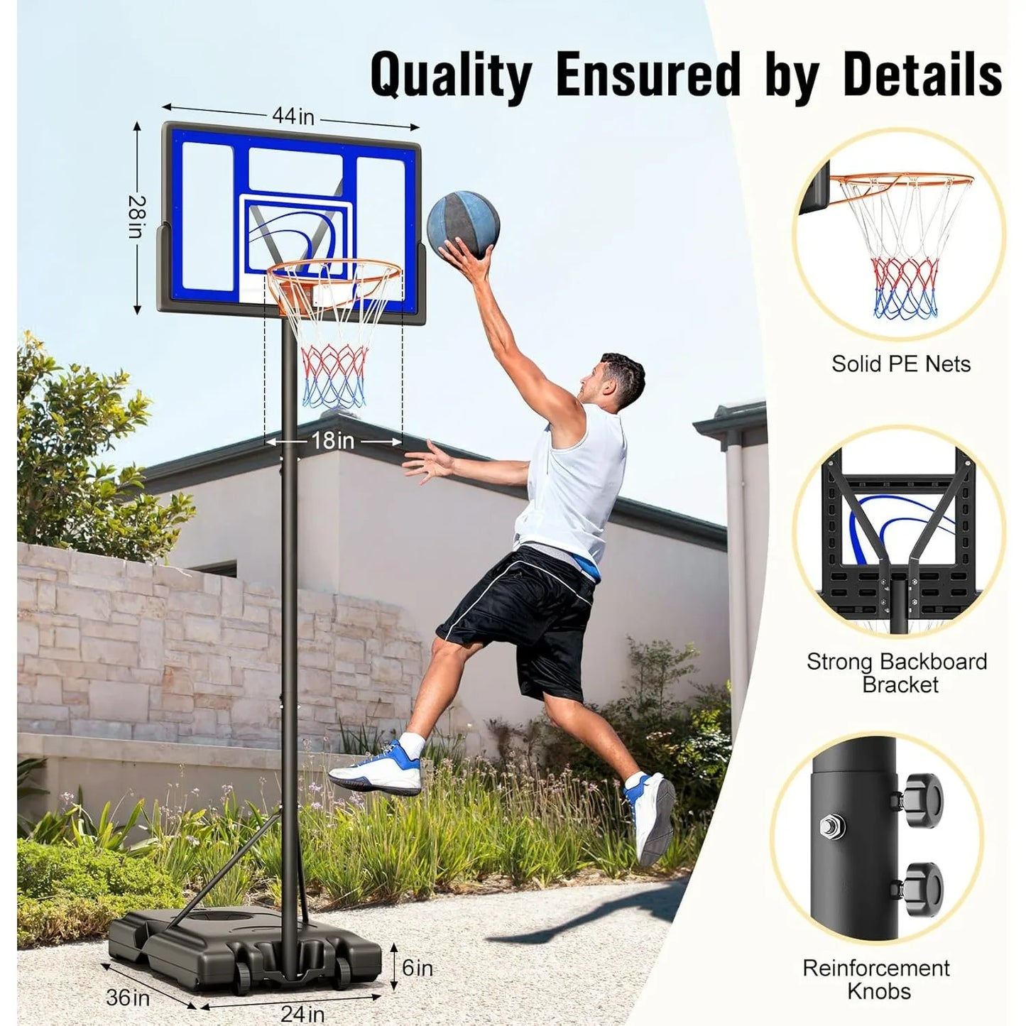Adjustable Basketball Hoop Outdoor 10FT, Basketball Portable Hoops & Goals, 44 Inch Backboard,in The Backyard, Driveway