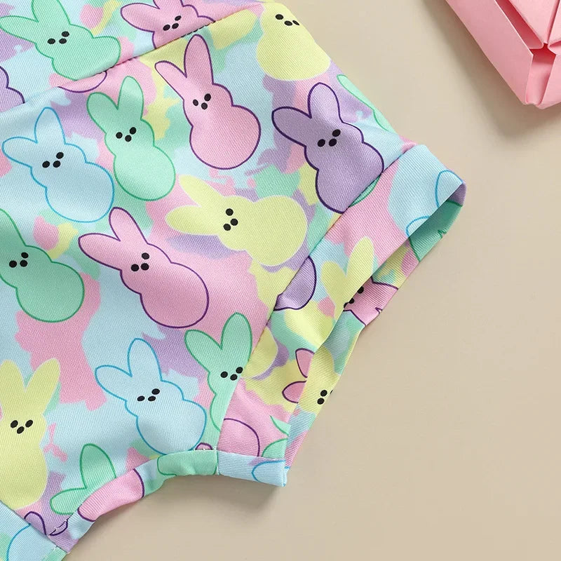 Children's Wear 2025 Easter Set Infant and Toddler Letter Short Sleeve Rabbit Printed Shorts Set