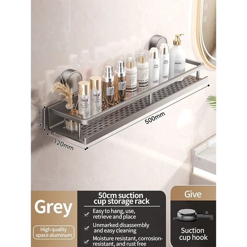 No Drill Suction Cup Suction Bathroom Rack Bathroom Shelf Toilet Space Aluminum Hanging Rack Bathroom Organiser Hang On The Wall