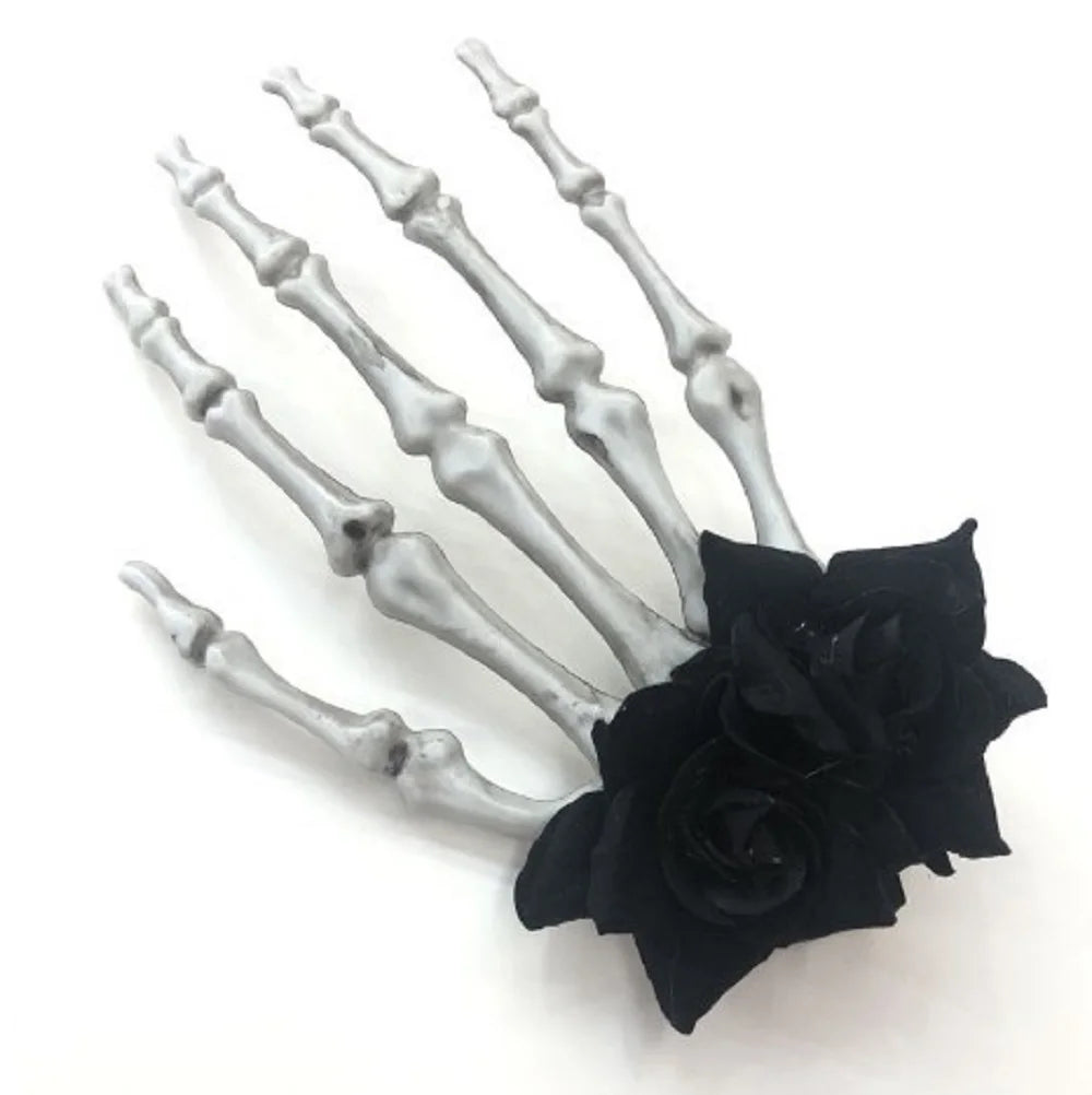 Dark Gothic Style Skeleton Hand Rose Hair Clip Headwear Hair Accessory Hairpin Hairstyle For Halloween Party Makeup Cosmetic
