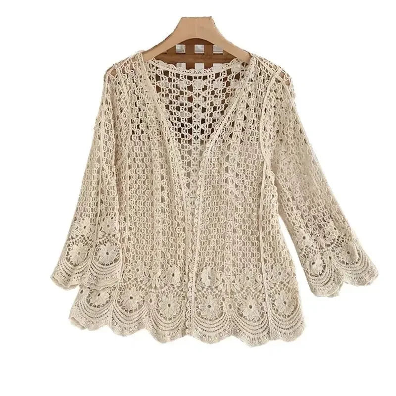 Casual Long Sleeve Lace Cardigan