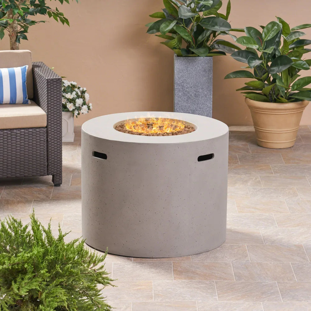 Lightweight Concrete Fire Pit 40000 BTU Light Grey Magnesium Oxide Outdoor Fire Table for Patio Backyard Garden Summer Nights