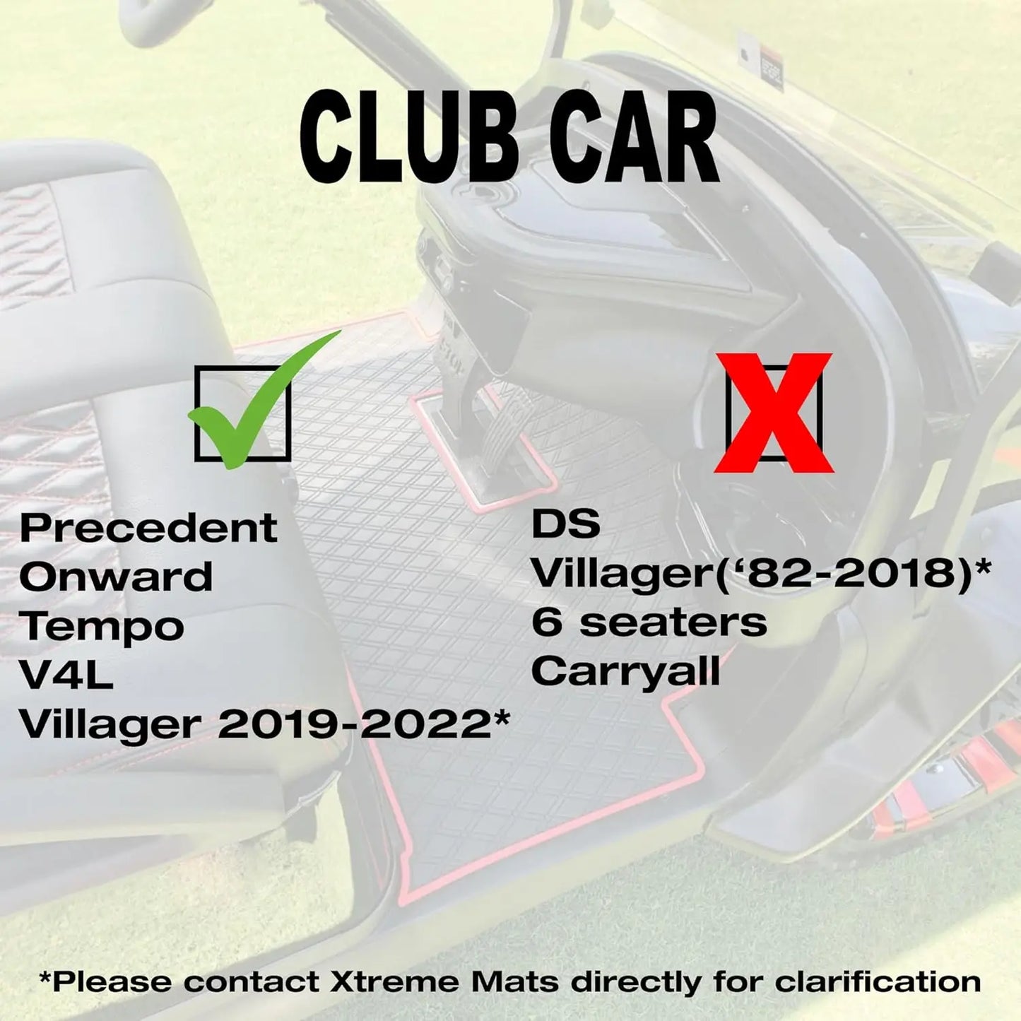 Club Car Compatible Golf Cart Mat, Full Coverage Rubber Floor Liner -(2004-2024+)/Onward & Tempo (2017-2024+) - All Black