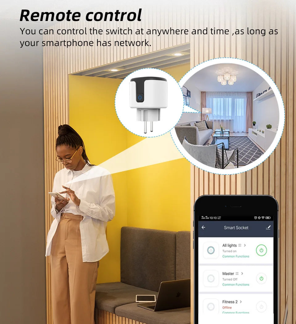 Tuya Smart Wifi Plug 16A/20A EU Outlet 3680W Power Meter Wireless Remote Control Smart Socket Compatiable With Alexa