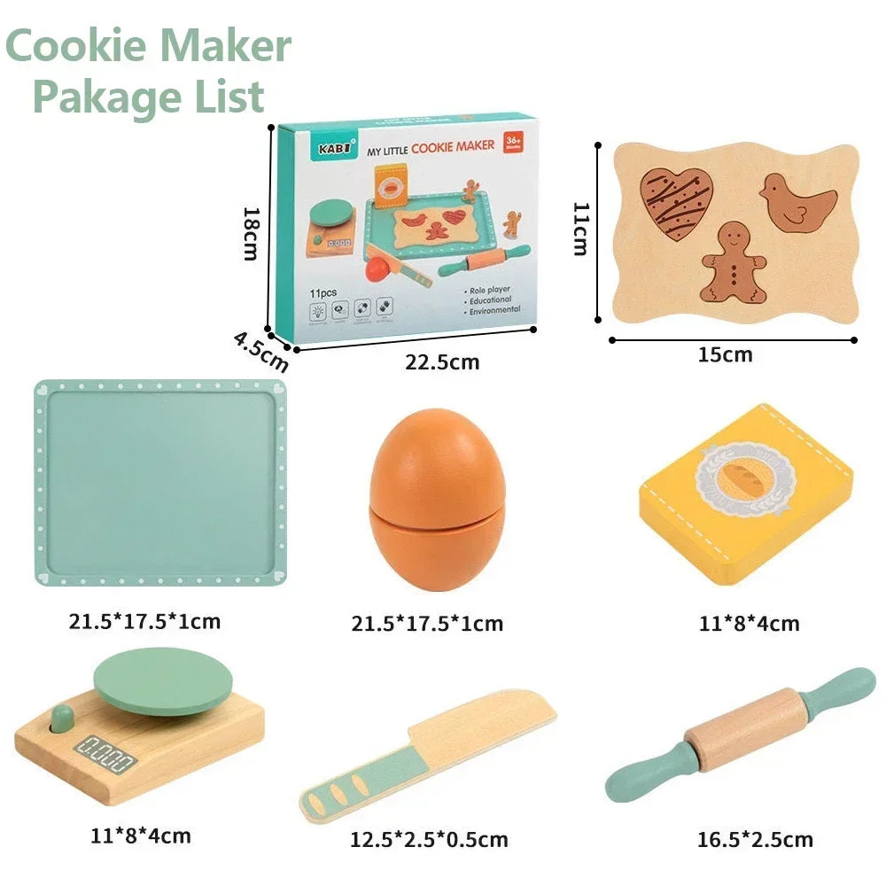 Kids Kitchen Toy Set Wooden Coffee Maker Set Simulation Cookie Maker Kit Pretend Play Educational Toys Gifts for Girls Boys