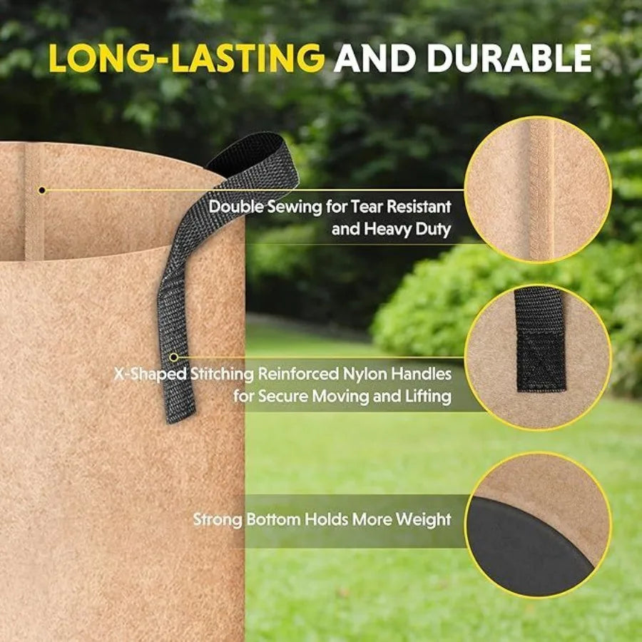 Plant Grow Bag 5 Gallon 6Pack Heavy Duty Fabric Pots 300g Thick Nonwoven Fabric Containers Aeration with Nylon Handles for Plan