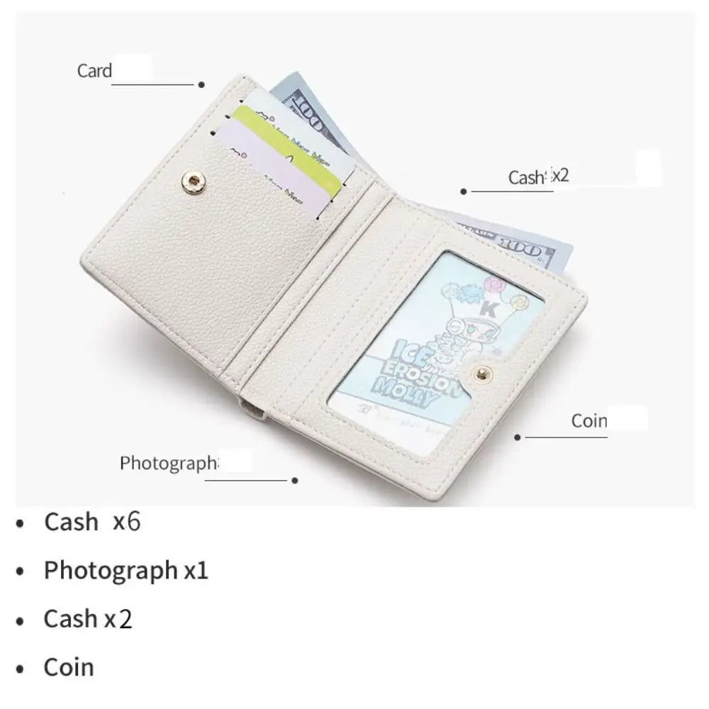 Fashion PU Leather Short Wallet Large Capacity Solid Color Card Holder Thin Women's Handbag Student Men Small Purse Mini Clutch