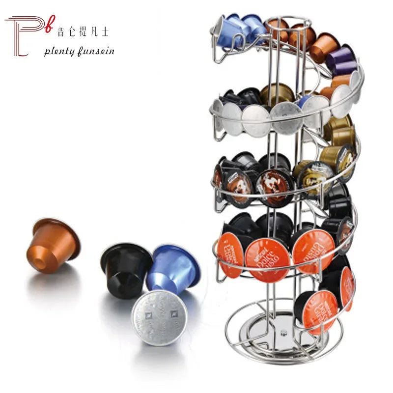 Coffee capsule holder, rotating universal, 50 in a small bag, 40 in a medium bag, and 30 in a large bag. Golden egg for orange