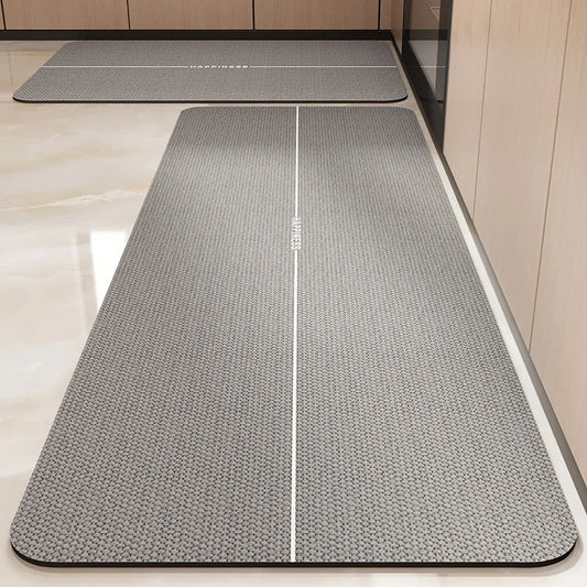 Kitchen Carpet Non-slip Waterproof Oil-proof PVC Leather Floor Mat Minimalist Gray White Letter Long Size Home Decoration Rugs