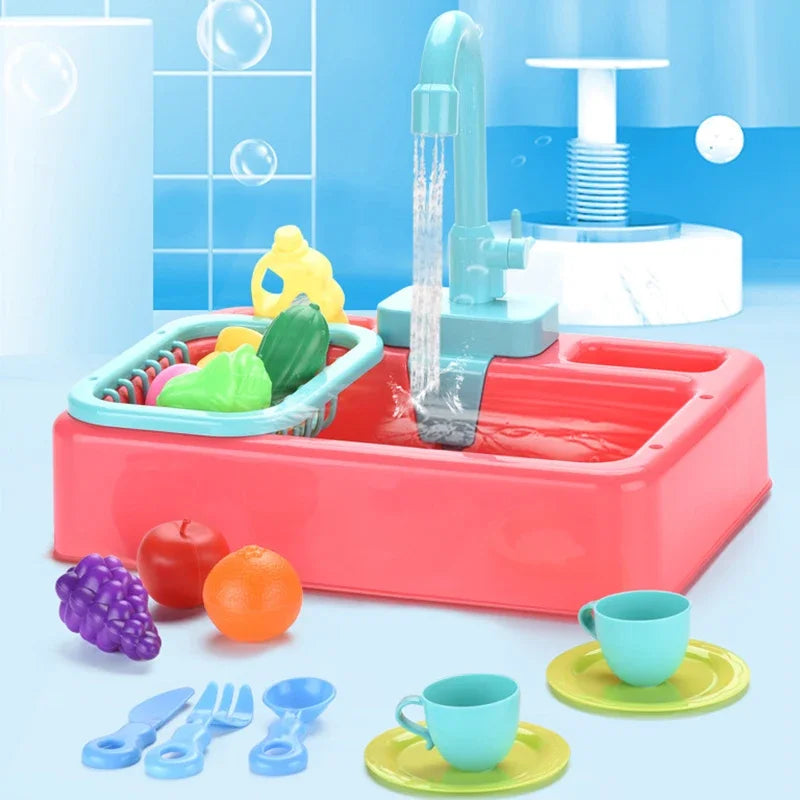 Kids Kitchen Toys Pretend Simulation Electric Dishwasher Child Kitchen Wash Basin Sink Role Playing Toys for Kids Girls Gifts