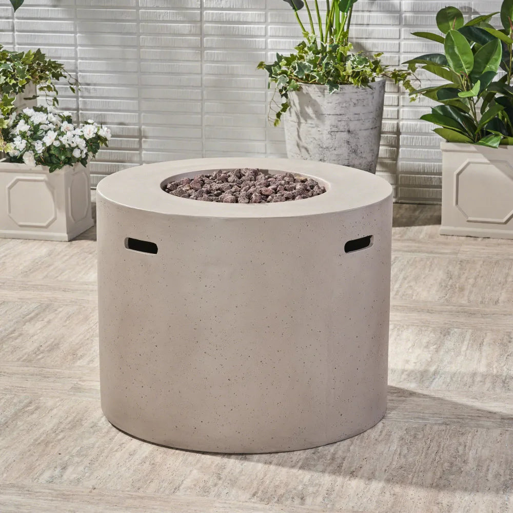 Lightweight Concrete Fire Pit 40000 BTU Light Grey Magnesium Oxide Outdoor Fire Table for Patio Backyard Garden Summer Nights