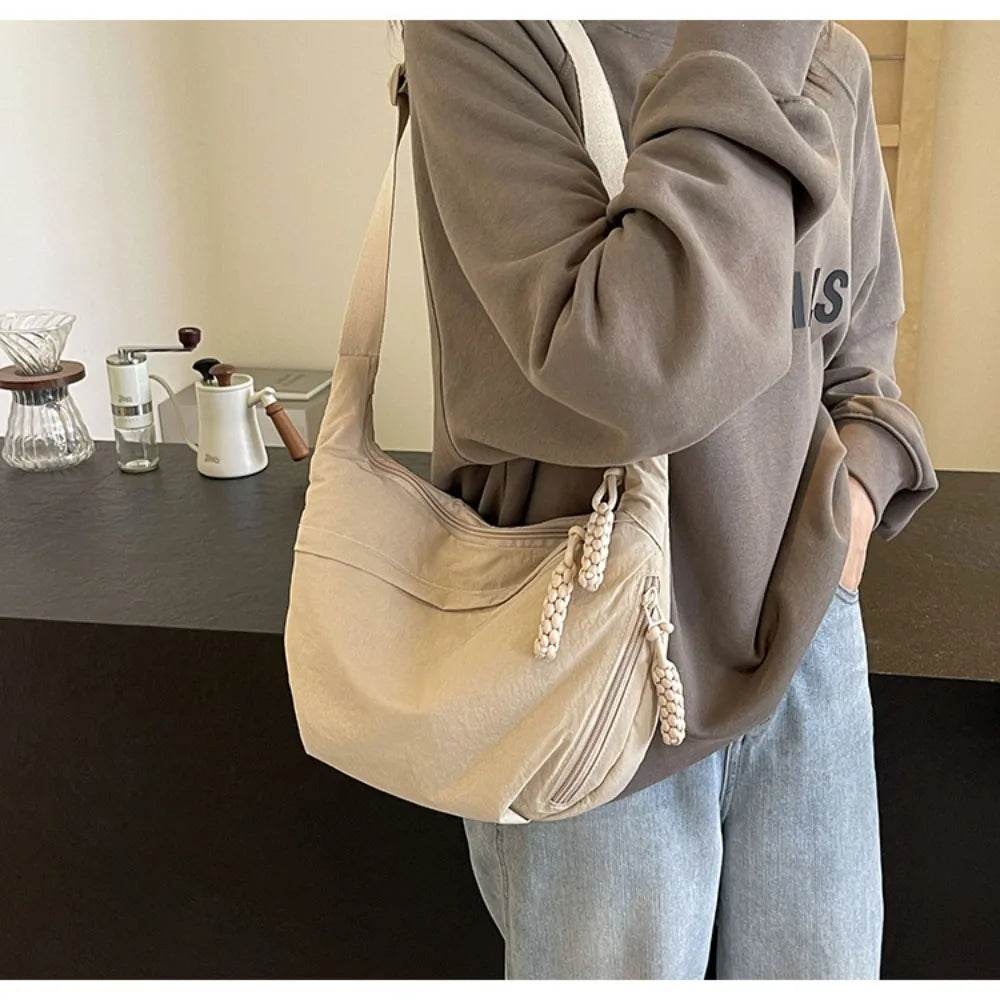 New Canvas Crossbody Bags Large Capacity Korean Simplified Shoulder Bag Lightweight Solid Color Dumpling Bag Travel