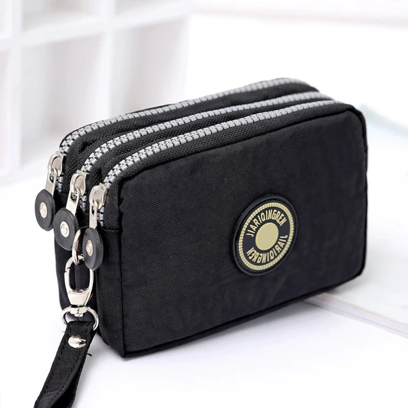 Mini Triple-Zipper Bag – Portable Women’s Wallet, Phone Pouch, Makeup Bag, Coin Purse with Large Capacity