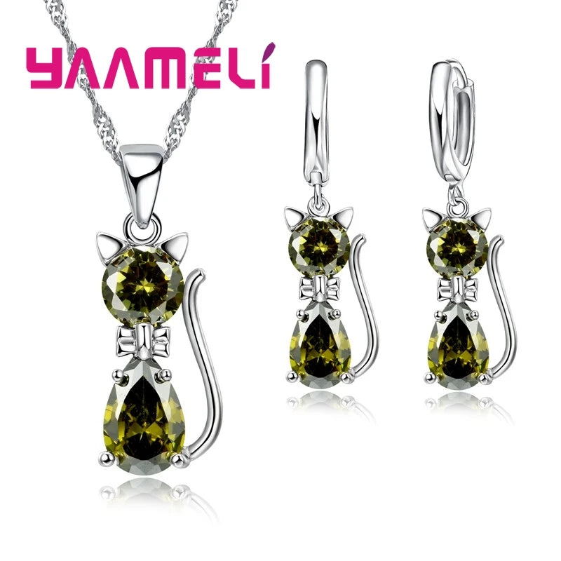 Sterling Silver Cat Shape Jewelry Set