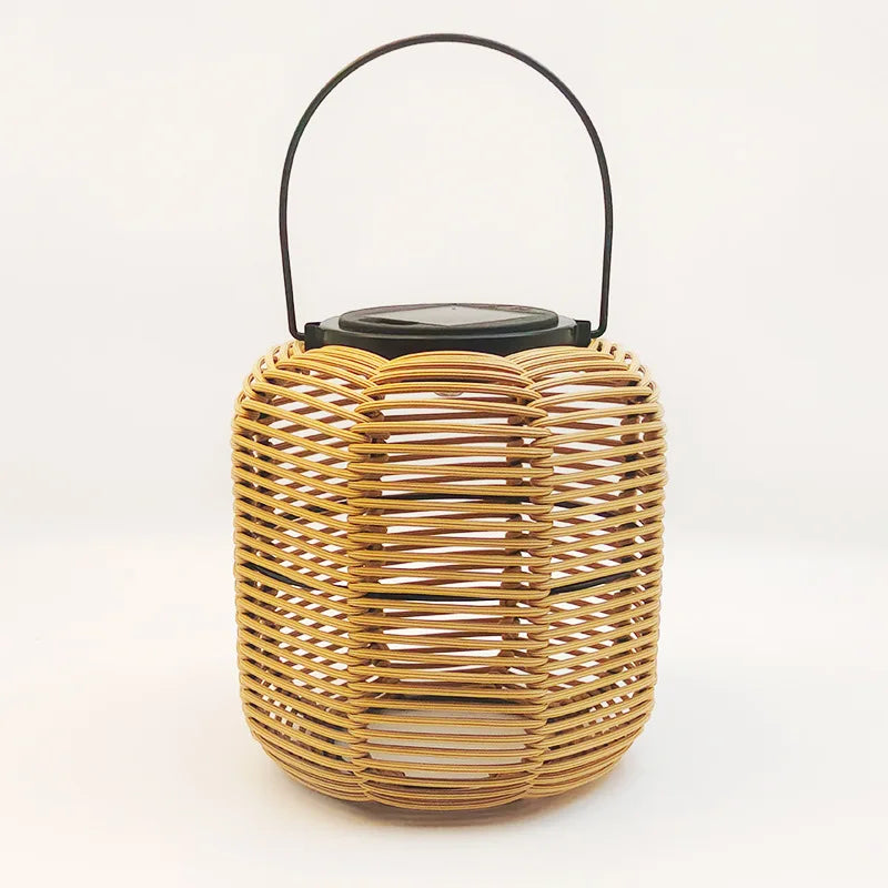 E2 Outdoor Solar Lamp Rattan Lantern Courtyard Balcony Garden Solar Decoration Lights Creative Atmosphere Lamp Bamboo Chandelier