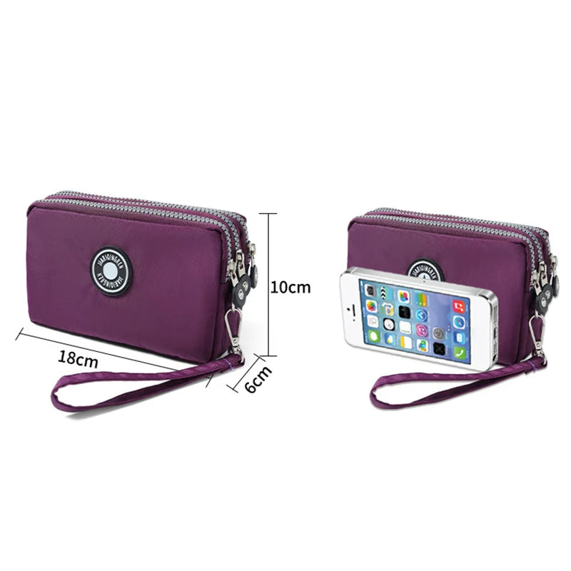 Mini Triple-Zipper Bag – Portable Women’s Wallet, Phone Pouch, Makeup Bag, Coin Purse with Large Capacity
