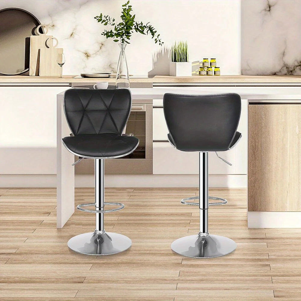 Adjustable Barstools Set of 2 Counter Height Bar Stools PU Leather Shell Back
