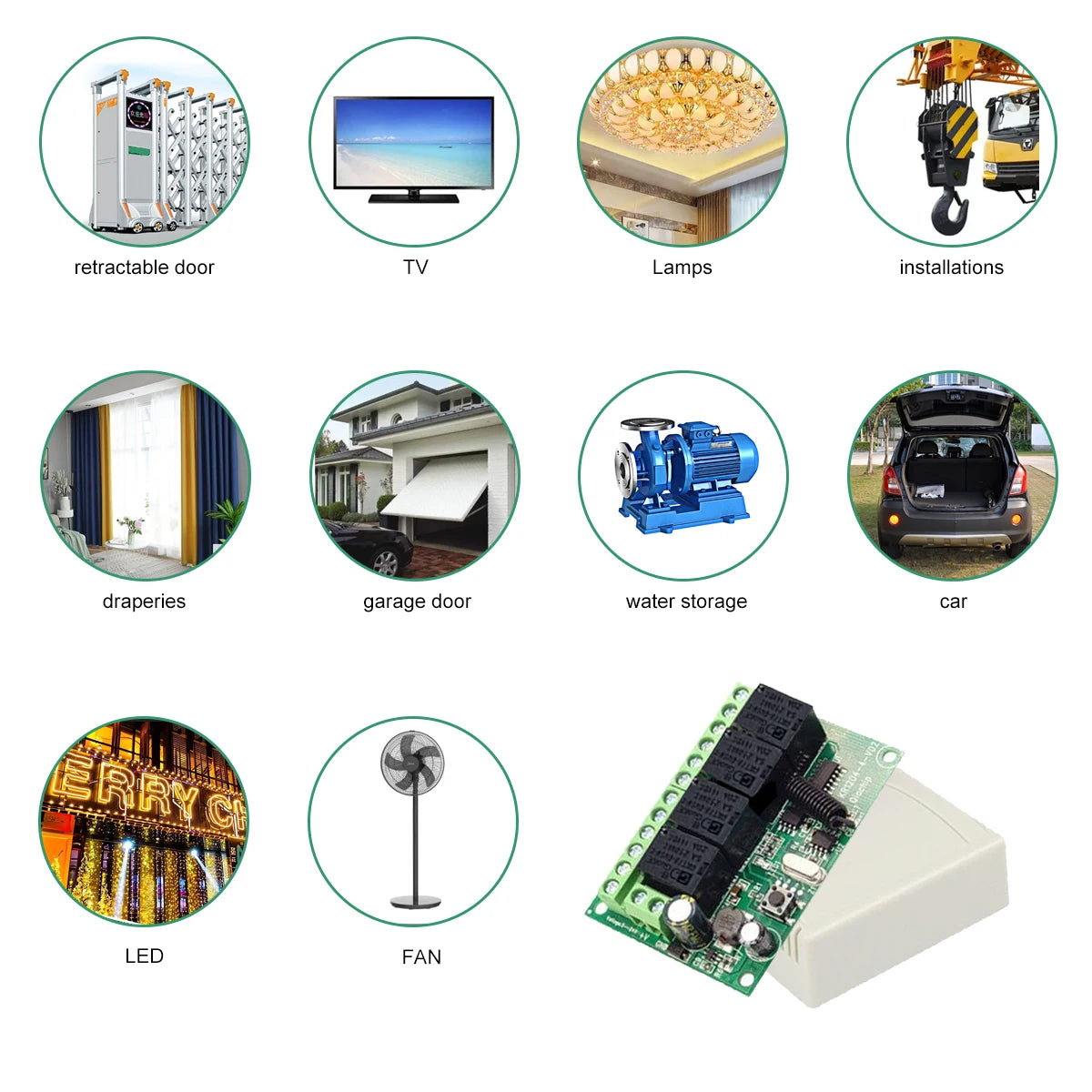 QIACHIP 4CH 433.92MHz Relay Module – DC 5V/12V/24V/48V 10A Wireless Remote Control Switch for EV1527, DC Motor DIY