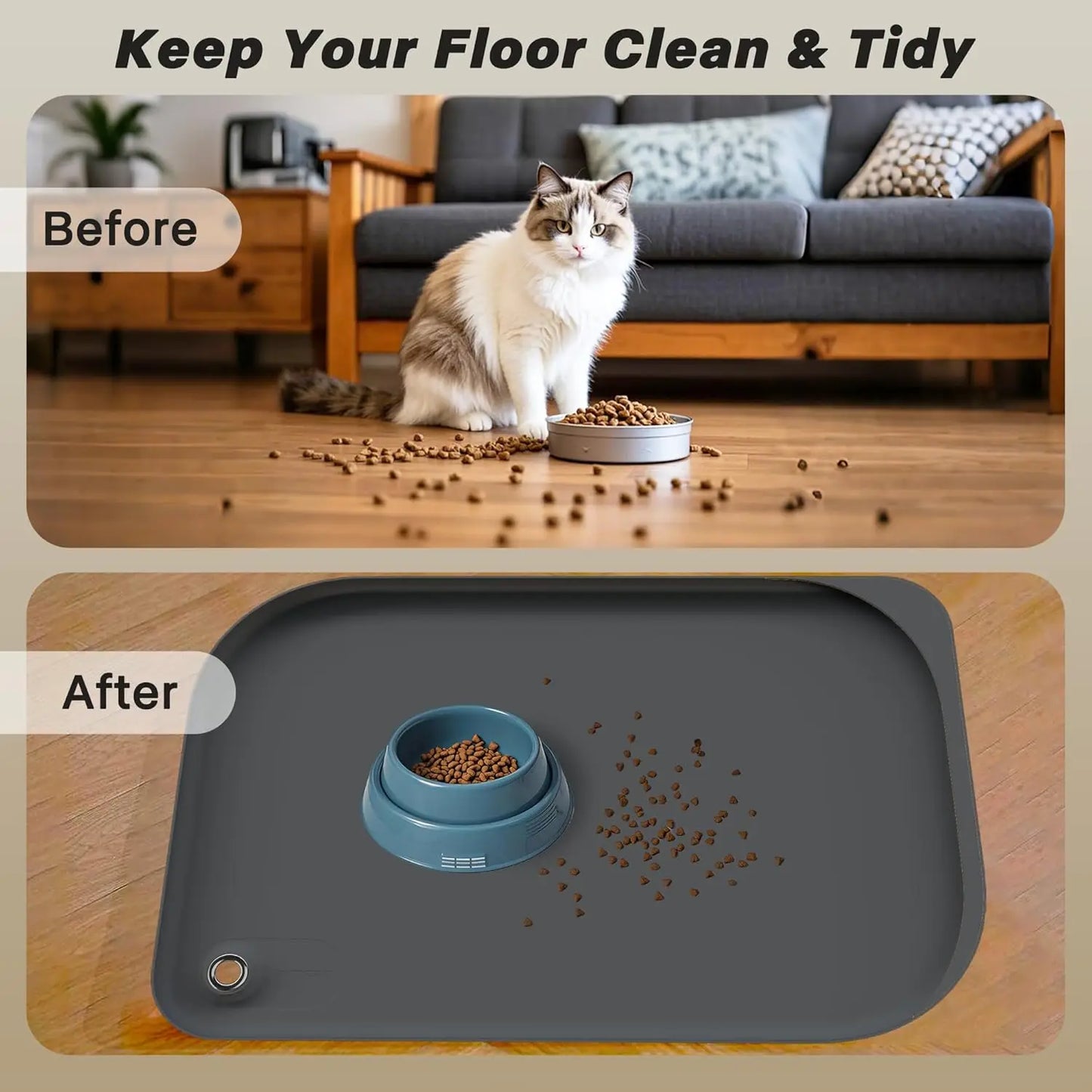 FURPIPI Pet Feeding Mat with Pocket High Raised Edges Thicker BPA Free Silicone Waterproof Pet Feeding Mat for Pet Bowl Feeder