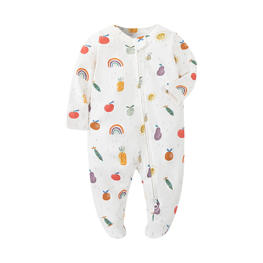 Newborn Footed Pajamas Zipper Girl and Boy Romper Long Sleeve Jumpsuit Cotton Solid White Fashion 0-12 Months Baby Clothes 