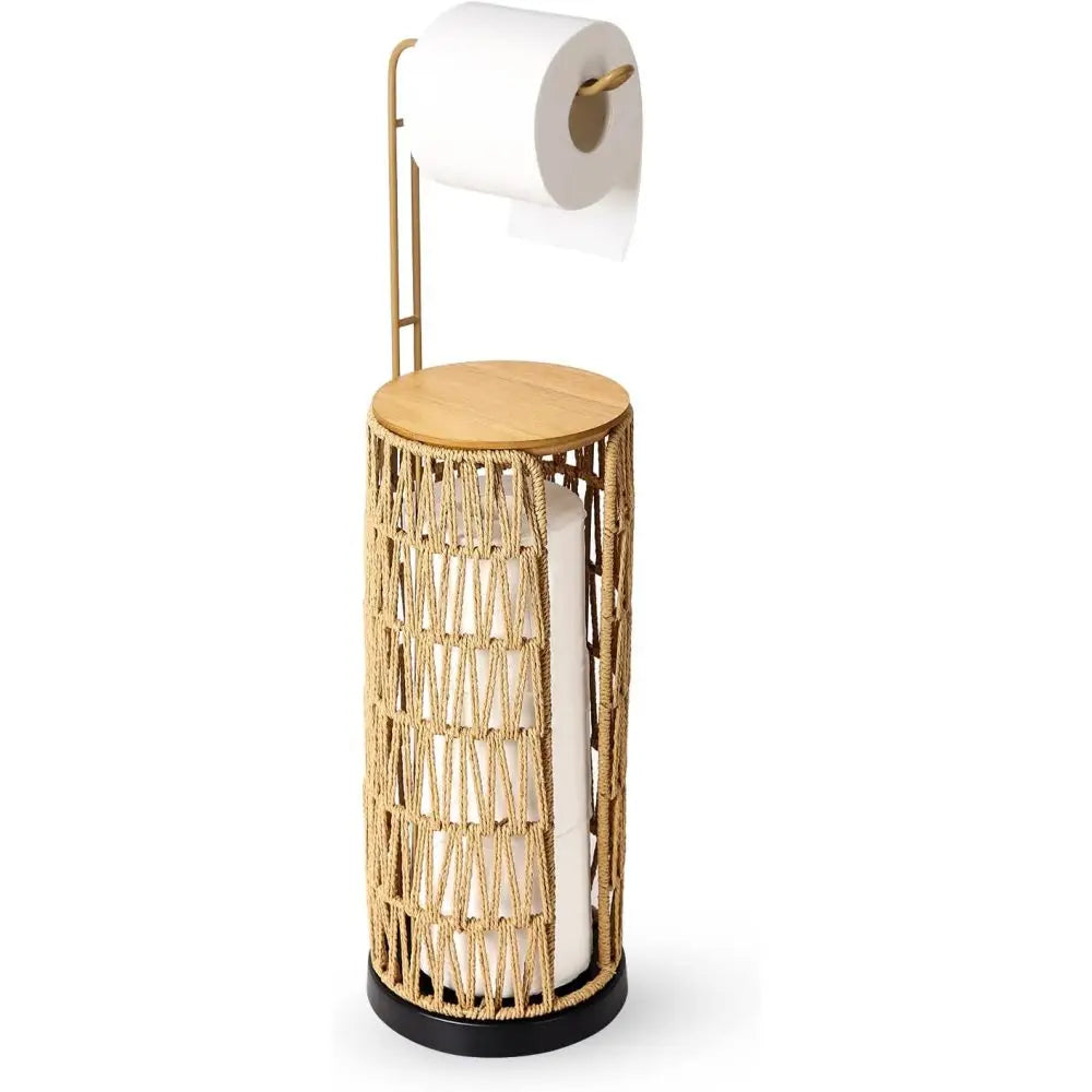Freestanding Toilet Paper Holder with Storage,3 Rolls of Tissue Holder for Bathroom,Handmade WovenToilet Roll Holder Stand
