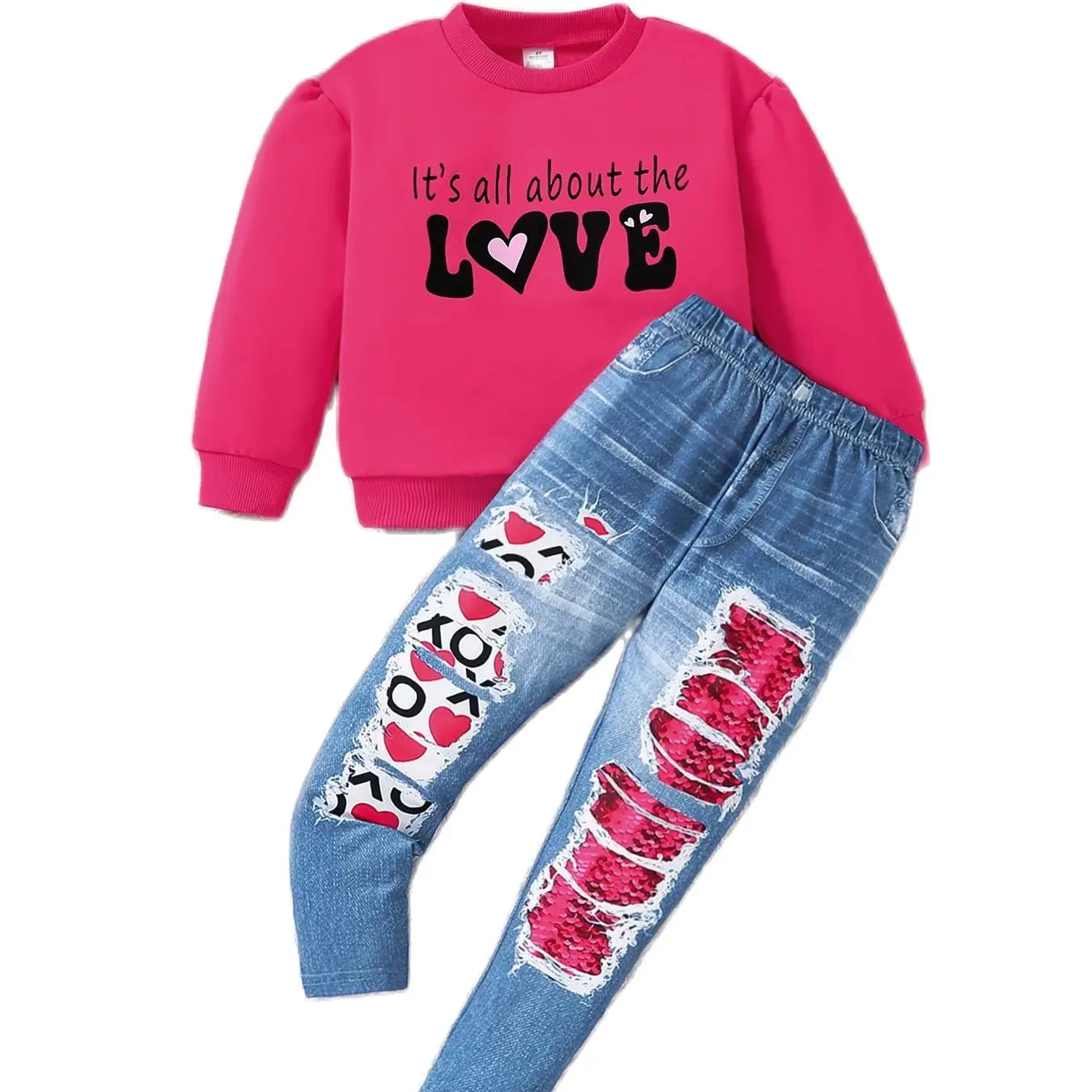 Its all about LOVE - Top & Jeans Set with Heart Print and Pink Sweatshirt for Love Theme