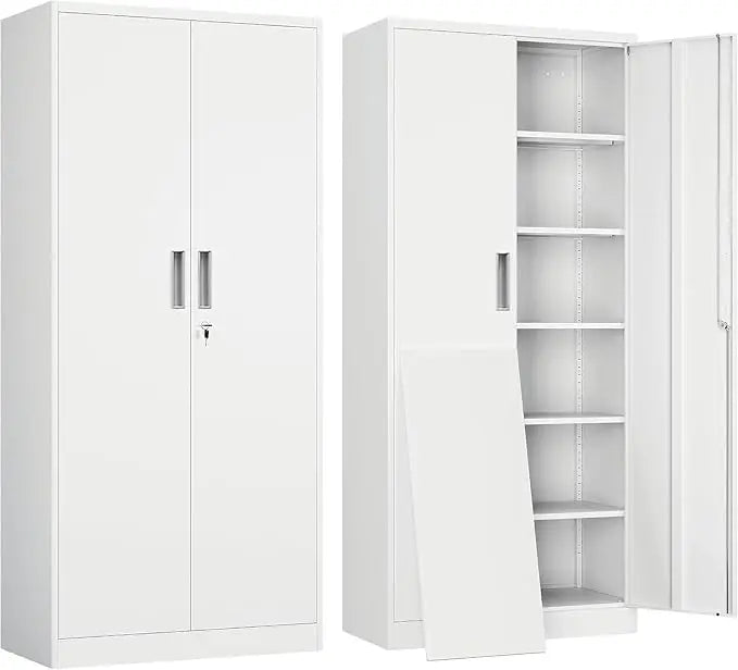 Metal Storage Cabinet 71” with 2 Doors and 5 Adjustable Shelves, Tall Cabinets Lockable, Garage Steel Locking Cabinet