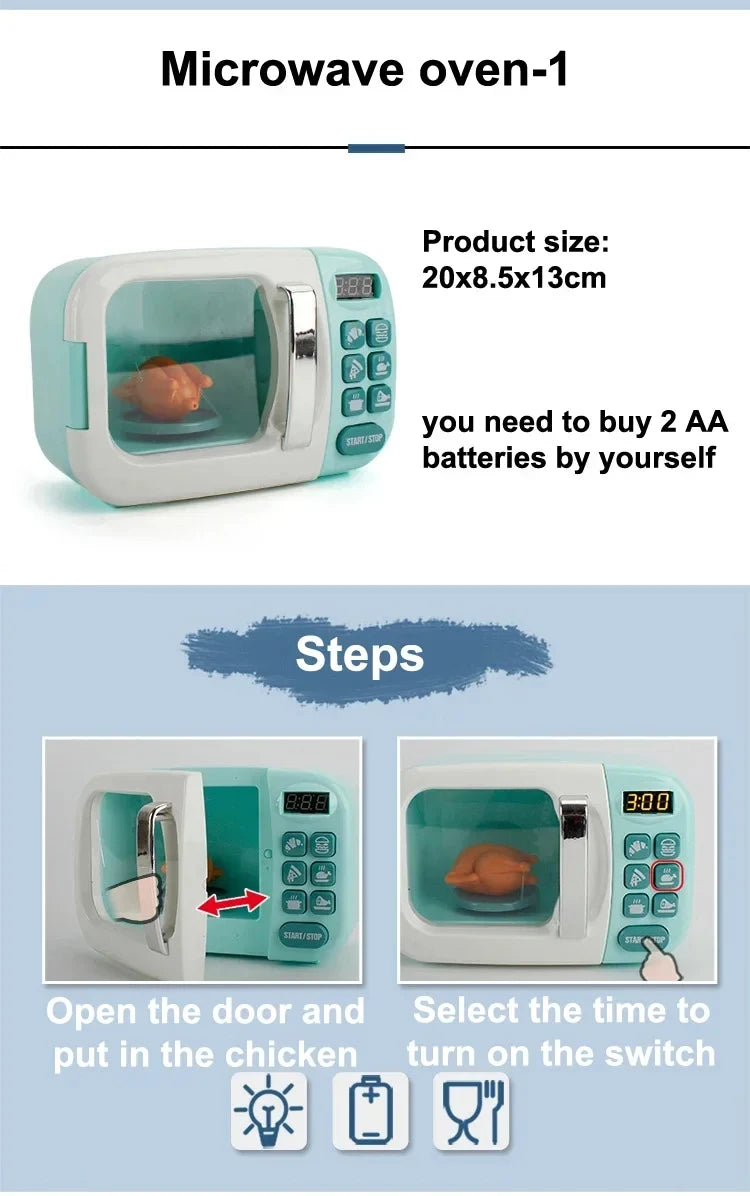 Kitchen Toys Set Kids Pretend Play Home Appliances Washing Machine Toaster Microwave Juicer Egg Cooker Girls Boys Play House Toy