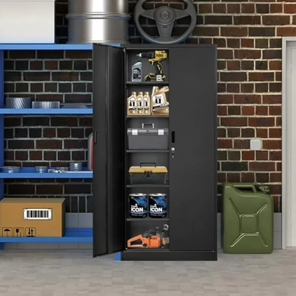 Metal Storage Cabinet 71” with 2 Doors and 5 Adjustable Shelves, Tall Cabinets Lockable, Garage Steel Locking Cabinet