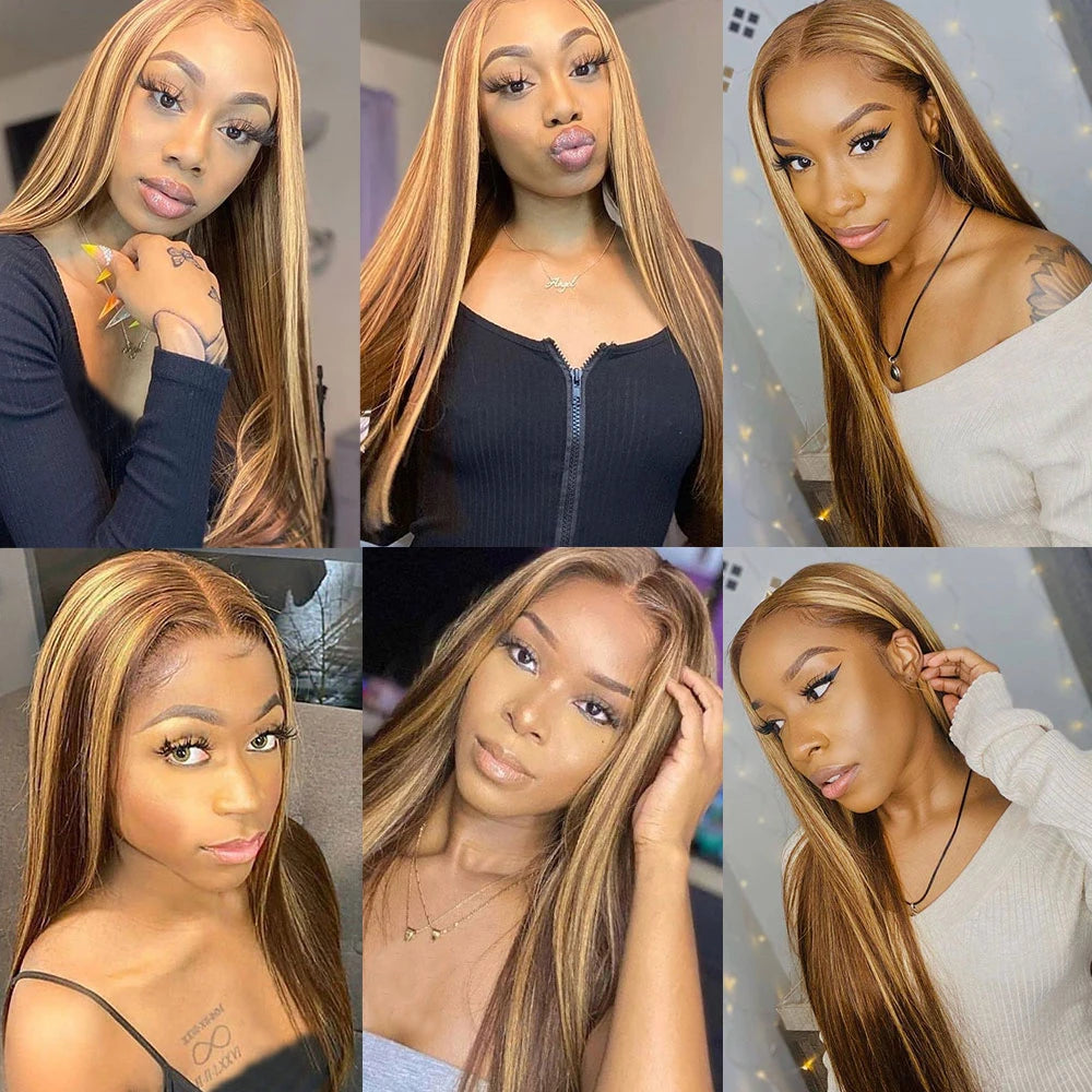 Highlight Wig Human Hair Brazilian 13x4 Straight Lace Front Wig Ombre Honey Blonde 13x6 Hd Lace Frontal Wig For Women Preplucked