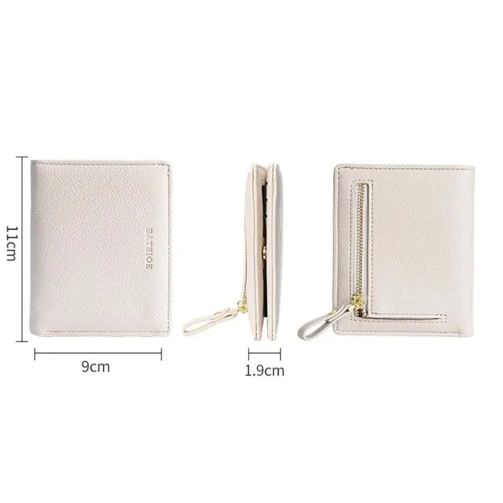 Fashion PU Leather Short Wallet Large Capacity Solid Color Card Holder Thin Women's Handbag Student Men Small Purse Mini Clutch