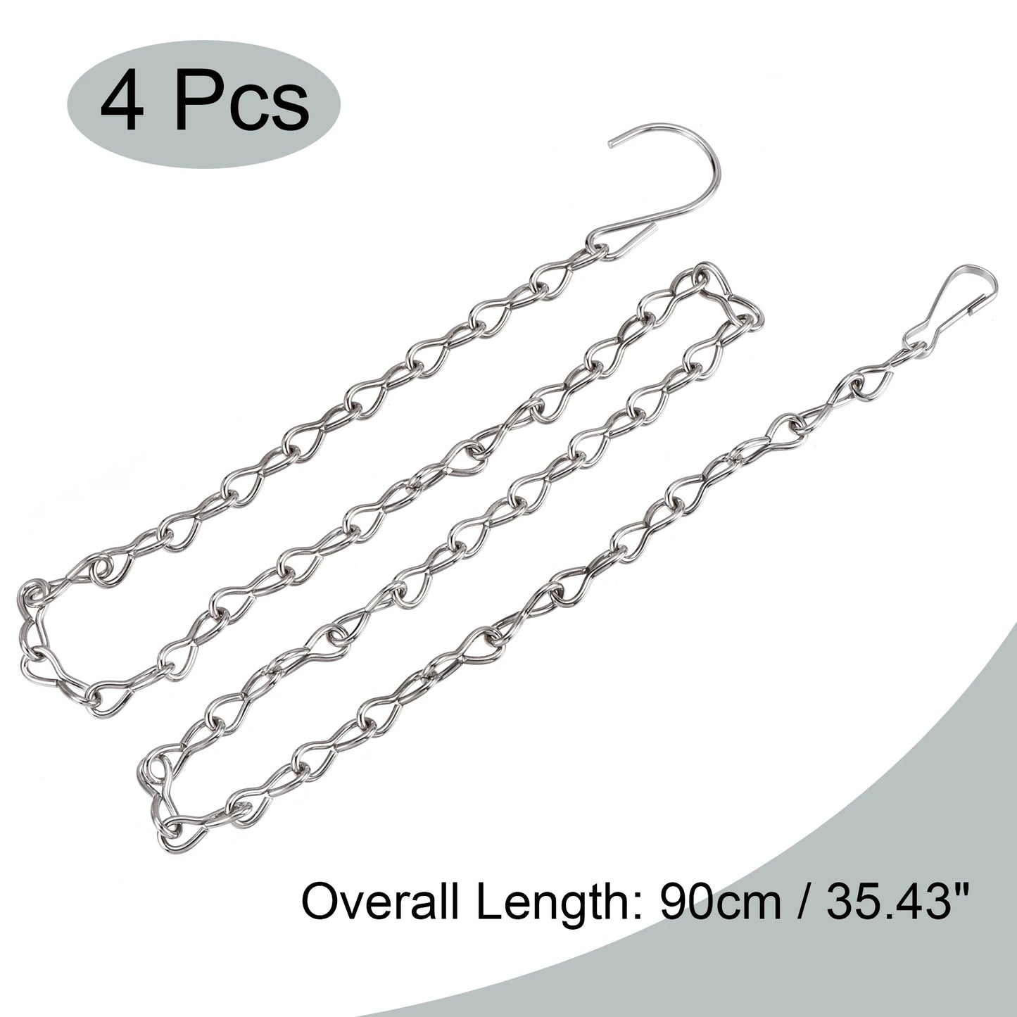 4Pcs Hanging Chains 90cm Extension Link with S Shaped Hooks for Plant Basket Lantern Ornament Silver Tone