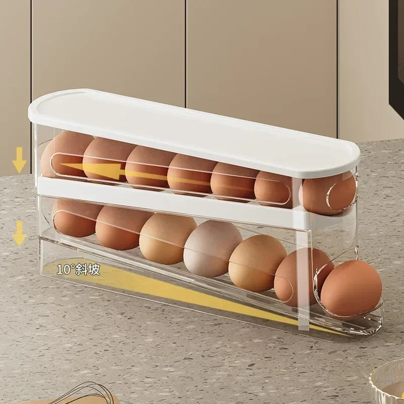 Bilayer Fridge Egg Storage Box Automatic Rolling Eggs Holder Rack Ladder Style Refrigerator Eggs Dispenser Egg Organiser Holder