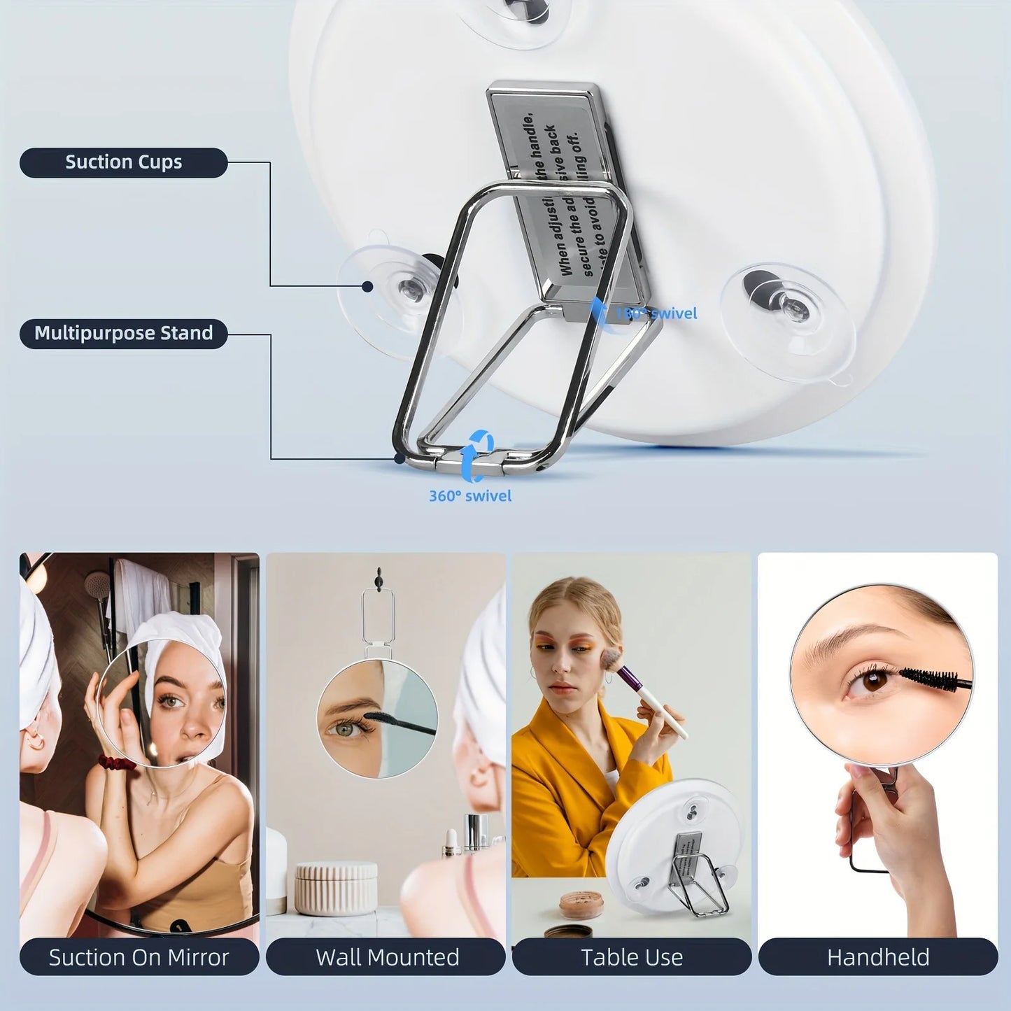 6" Round Make Up Mirror magnifying 10x 20x 30x Times With Suction Cups For Bathroom Mirror With 360 Stand