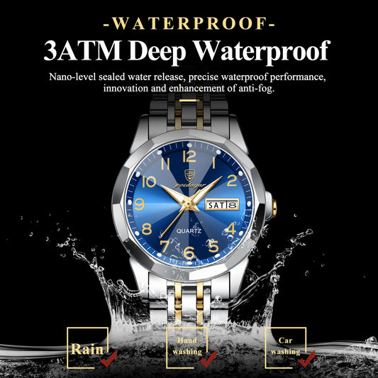 POEDAGAR Top Fashion Watches For Couple Waterproof Date Week Couple's Watches Quartz Stainless Steel Couple Watch Lovers Set+Box