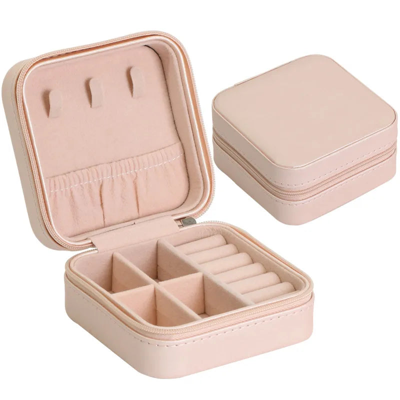 Portable Mini Jewelry Storage Box Travel Organizer Jewelry Case Leather Storage Earrings Necklace Ring Jewelry Organizer Display