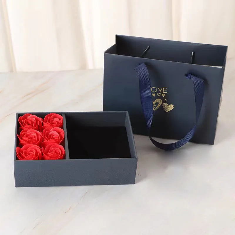 Window Opening Jewelry Box Romantic 6 Rose Pendants Ring Bracelet Valentine's Day Eternal Flower Jewelry Gift Packaging Box Bag