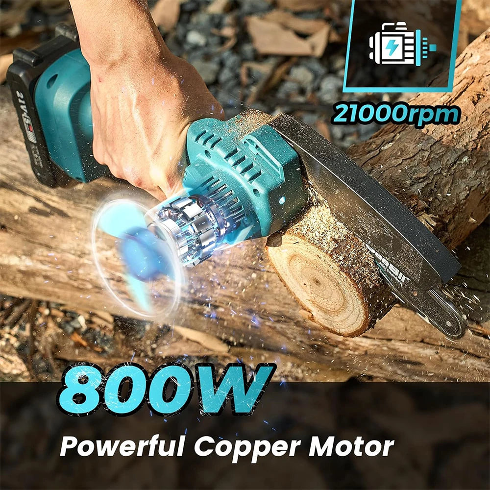 Seesii 6-inch Cordless Mini Chainsaw Handheld Electric Power Chain Saw for Tree Trimming Wood Cutting for Makita 18V Battery