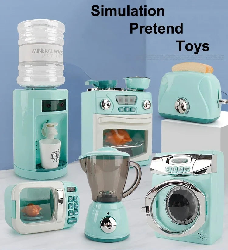 Kitchen Toys Set Kids Pretend Play Home Appliances Washing Machine Toaster Microwave Juicer Egg Cooker Girls Boys Play House Toy