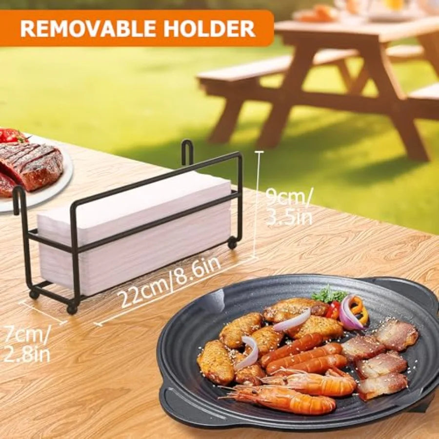 Large Grill Caddy with Paper Towel Holder Side Hooks Utensil Holder Wooden Handle Storage BBQ Tools for Picnic RV Patio Camping
