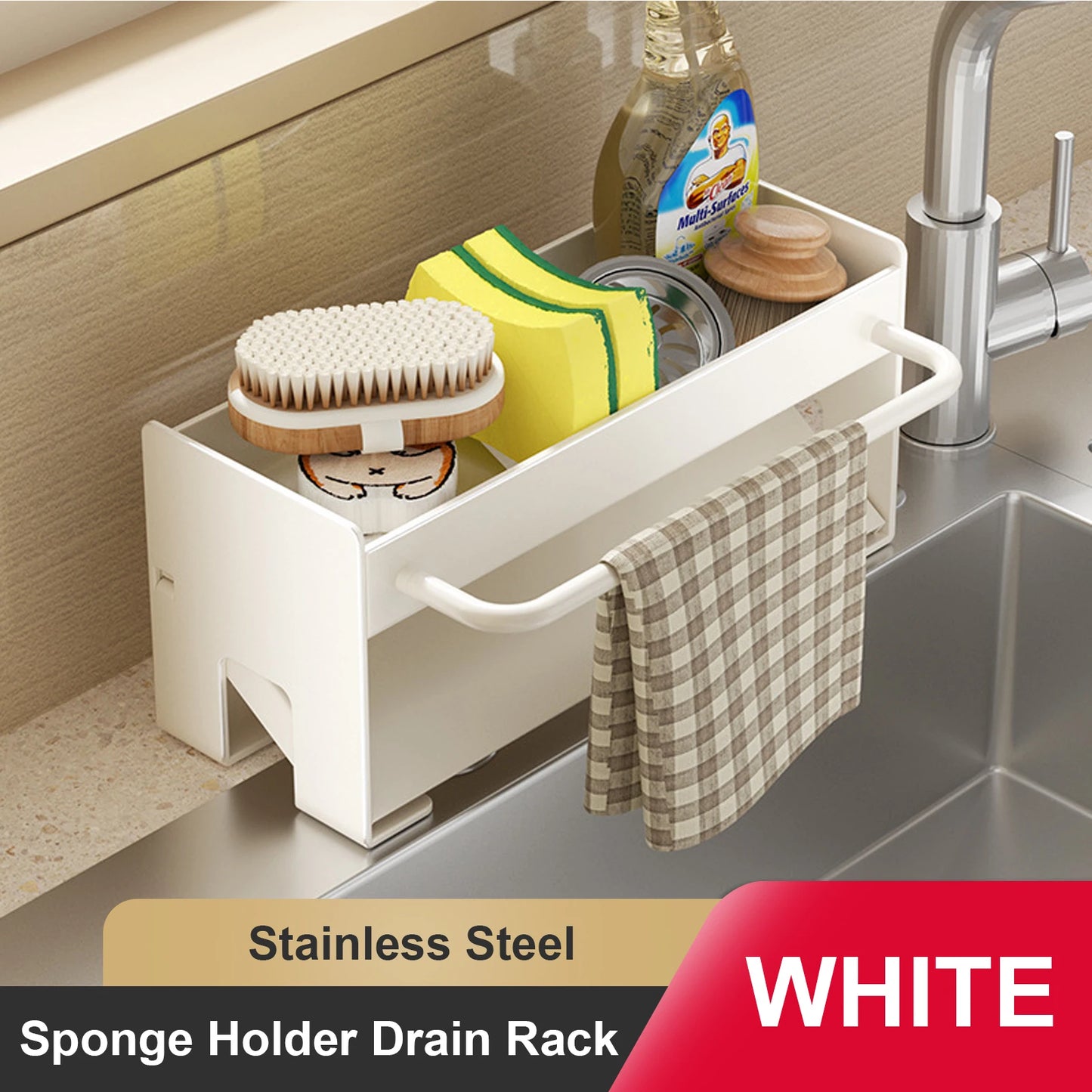 Kitchen Sponge Holder Stainless Steel Sink Drain Rack Soap Drainer Towel Rack Shelf Organiser bathroom Storage Accessories