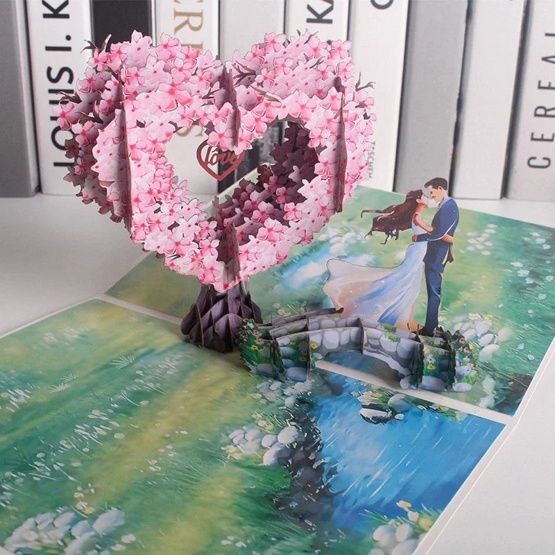 Romantic Cherry Blossom 3d Pop-up Card Paper Art, 3d Love Heart Tree Greeting Card For Mothers Day, Wedding, Valentines Gift