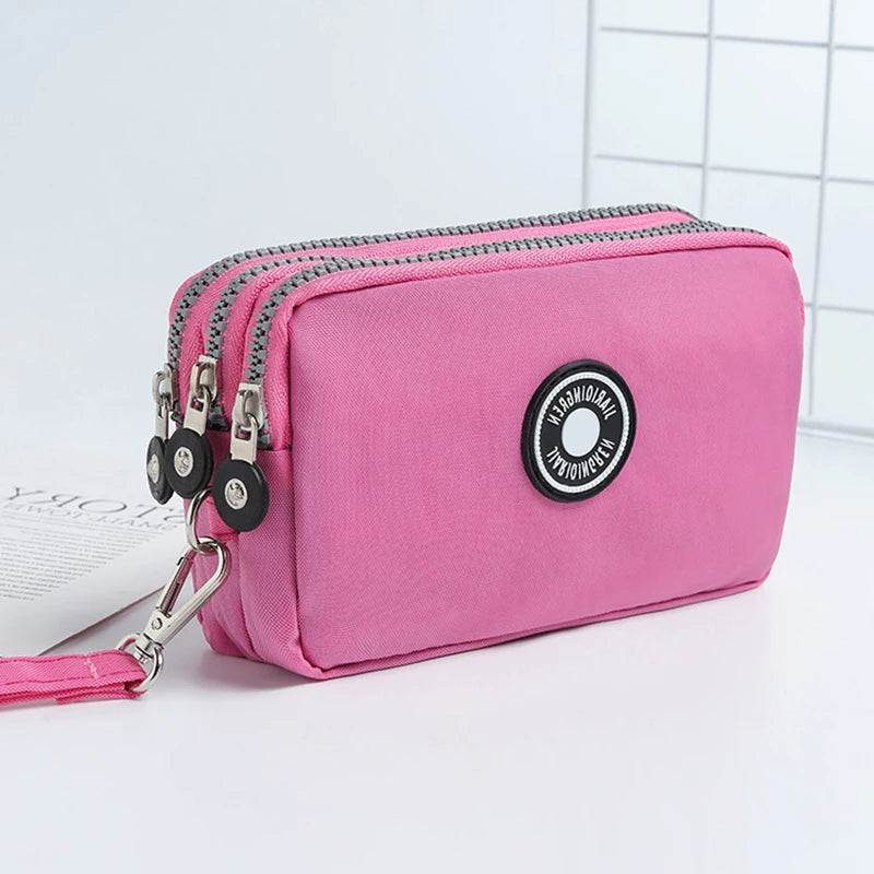 Mini Triple-Zipper Bag – Portable Women’s Wallet, Phone Pouch, Makeup Bag, Coin Purse with Large Capacity